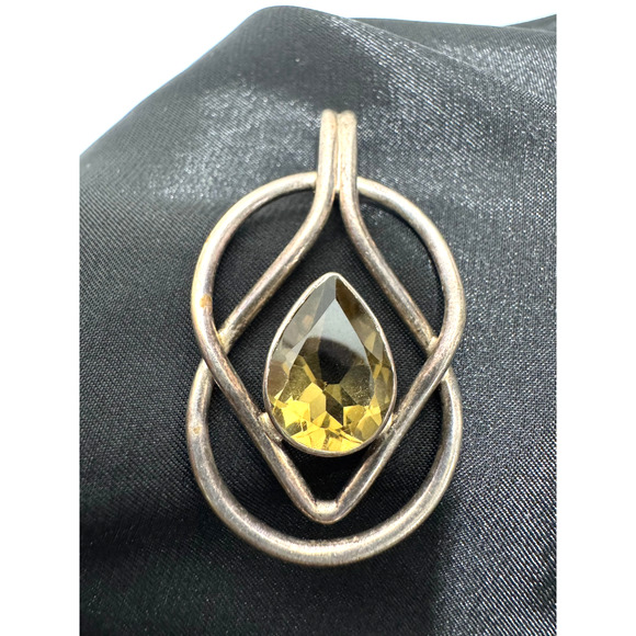 Yellow Citrine Sterling Silver Pendant Large Modernist 925 - Picture 1 of 7